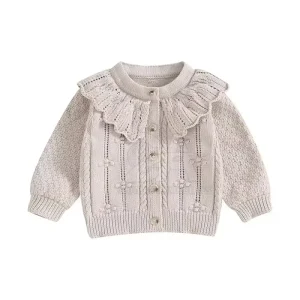 Autumn Winter Newborn Infant Toddler Girls Long Sleeve Knitted Solid Color Cardigan Outerwear Baby Girls Sweaters