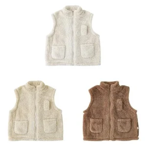 Autumn Winter Sleeveless Furry Vest Coat Color Girls Tank Kids Baby Teddy Vests Pockets Waistcoats Clothing Factory
