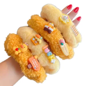 Autumn Winter Style Korean Kids Baby Hair Accessories Sweet Fashion Yellow Series Fabric Animal Cartoon Hair Scrunchies Ties