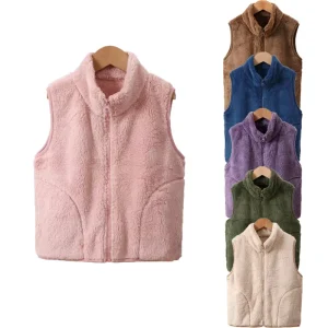 Autumn Winter Thickened Waistcoat for Men Women Children Polar Fleece Padded Vest Zipper Casual Outer Wear