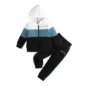 Autumn Winter Two Piece Set for Baby Boys Casual Joker Sports Warm Features Cotton Hooded Jacket with Printed Pants