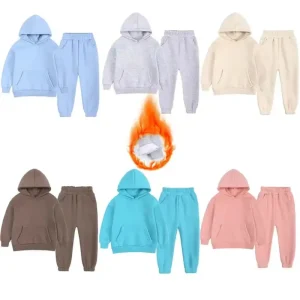 Autumn Winter Warm Boys Girls Clothing Set Fleece Lining Hoodie Sweatshirt Pant Baby Sportswear Suit Kids Tracksuit Outfit