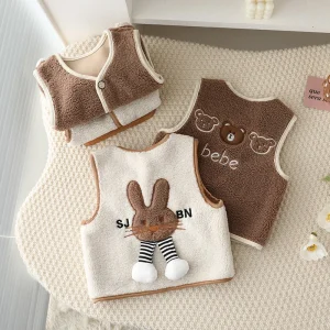 Autumn Winter Warm Sleeveless Vest for Boys Girls Baby Children’s Thickened Casual Lining Outerwear Vest Waistcoat