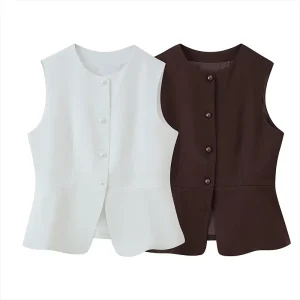 Autumn Women’s Clothing New Fashion Solid Color Single breasted Vest Retro Sleeveless Casual Female Vest