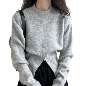 Autumn Young Lady Style Long Sleeve Sweater Breathable Casual Solid O-Neck Classic Gray Girl Women Pullover Sweatshirt