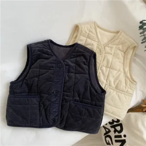 Autumn and Winter Children’S Jacket Warm Waistcoat Boys Girls Solid Colour Coat Baby Clothes