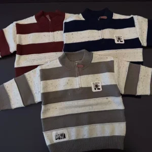 Autumn and Winter Children’s Striped Zipper Shirt Boys’ Sweater Casual Cardigan Top
