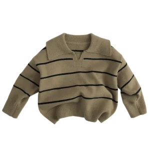 Autumn and Winter Children’s Sweaters Unisex Striped Knitting Sweater Top for Boys