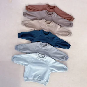 Autumn and Winter Collection Solid Color Terry Cotton Sports Top Boys Hoodies and Sweatshirts for Baby’s Comfort Style