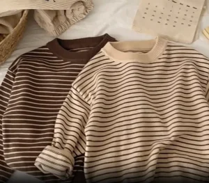 Autumn and Winter O Neck Striped Knitted Pullover Baby Sweater for Boys and Girls Loose Fit Baby Tops
