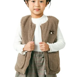 Autumn&Winter Sleeveless Furry Vest Coat Solid Color Girls Tank Top Kids Baby Teddy Vests Pockets Waistcoats
