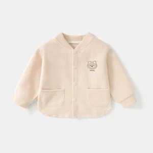 Baby Autumn Winter Cotton Baseball Jacket Korean Style Cartoon Pattern V-Neck Unisex Outerwear for Boys Girls Toddlers
