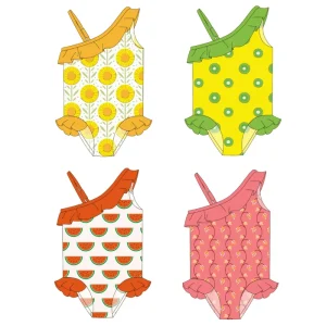 Baby Bathing Suit Girls’ One Piece Spandex Nylon Swimsuit Adjustable Straps Ruffle Trim Floral Print Swimwear