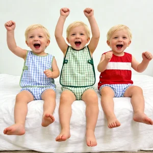 Baby Boy Diaper Set Side Tabs Toddler Boy Summer Two Piece Outfit Set Woven Gingham Little Boy Monogrammed Clothes