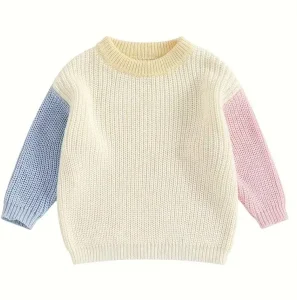 Baby Boy Girl Colorful Knit Sweater Oversized Sweatshirt Crewneck Pullover Sweaters Knitwear Infant Toddler Fall Clothes