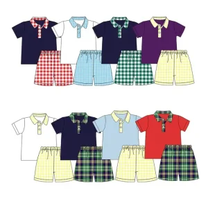 Baby Boy Summer Gingham Shirt Shorts Outfit Little Boy Monogrammed Clothing Set Kids Boy Seersucker Shorts Set
