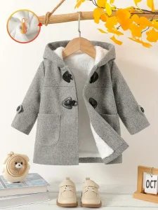 Baby Boy Winter Spring Printed Hooded Fleece Jacket with Pocket Solid Color Arctic Croissant Design 100% Polyester