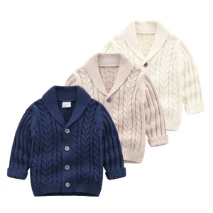Baby Boys Girls Coat Baby Sweater Toddler Knit Cardigan V-Neck Coat Newborn Knitwear Long-Sleeve Cotton Baby Jacket Top