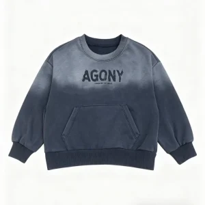 Baby Boys Girls Cropped Denim Sweatshirt Letter Print Pullover Lined Streetwear Autumn Washed Lantern Sleeve Children