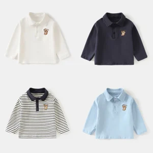 Baby Boys Girls Spring Autumn Lapel Shirt for Baby Boys Girls Skin Friendly Soft Fabric Cute Cartoon Embroidered Lightweight Top