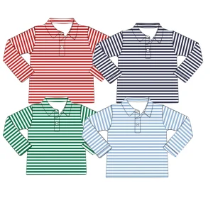 Baby Boys Red Green Navy Blue Striped Polo Shirt Pullover Children’s Boutique Clothing Kids Long Sleeved Shirts