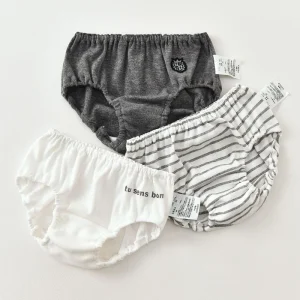 Baby Boys Soft Cotton Brief Underwear Striped Solid Color Breathable Toddler Panties With Embroidery Letter Detail Multipack