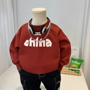 Baby Boys Spring Crew Neck Cotton Hoodie Stylish Casual Letter Pullover Loose Soft Breathable for Toddler Boys