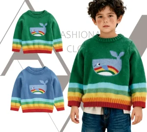 Baby Boy’s Sweater Top Computer Knitted Wool Long Sleeve Jacquard Designs Knitwear Top Custom