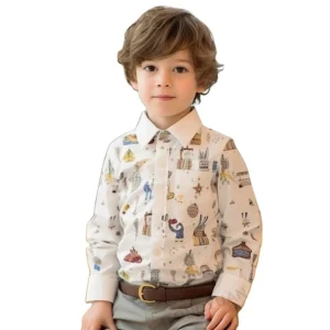 Baby Boys T-Shirts Long Sleeve Cartoon School Blouse Kids White Shirt for Toddler Boys Blouse Children Tops Autumn 2-6Years