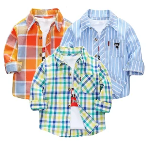 Baby Clothes Summer Cotton Plaid Shirt 1-3 Years Toddler Boy Clothing Long Sleeve T Shirt Kids Clothing Custom Logo