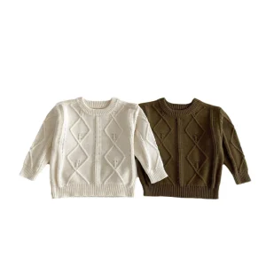 Baby Clothes Sweaters for Boys and Girls Solid color Checkered Striped Knitted Pullover Tops