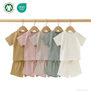 Baby Clothing Factory Supply 100% Organic Cotton Baby Girls Shirt and Shorts Set Kids Children Outfit Clothing Set
