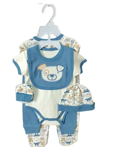 Baby Clothing Sets Boy Girl Long Sleeve Sleepsuit Printed Jumpsuit Baby Pants Bibs Baby Hat and Mittens Socsk 6 Pieces Set