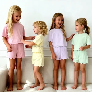 Baby Clothing Sets Scalloped Summer Cotton Baggy Tshirts +Custom Shorts Dresses for Girls Kids Girls Shorts Sets