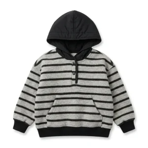 Baby Cotton Fleece Lined Thickened Hooded Striped Leisure Printed Sweatshirt for Boys Girls Winter Wear
