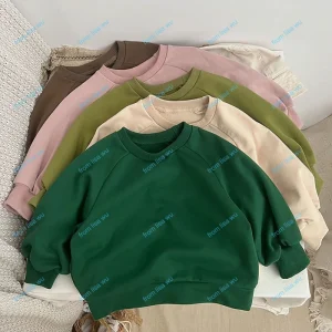 Baby Fall Winter Pullover Clothes Kids Boy Girl Solid Color Fleece Long Sleeve Crewneck Sweatshirt