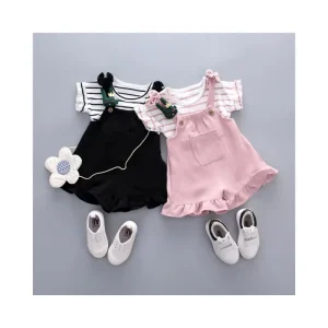 Baby Girl 2Pcs Clothing Set Suspender T-shirt + Strap Skirt Cotton Kids Spring Outfit Tracksuit Suit 1-5 Years