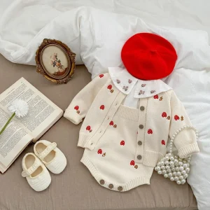 Baby Girl Autumn Winter 100% Cotton Fashion Sweater Knitted Cardigan Short Clothes with Foreign Style
