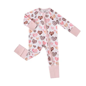 Baby Girl Bamboo Pajamas Print Color Breathable Soft Toddler Zipper Onesie Daily Home Sleepwear