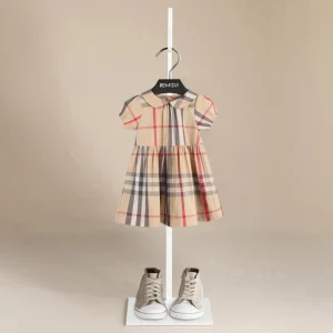 Baby Girl Casual Plaid Knee-Length A-Line Dress Cotton British Style Simple and Elegant Heavy-Duty Dress