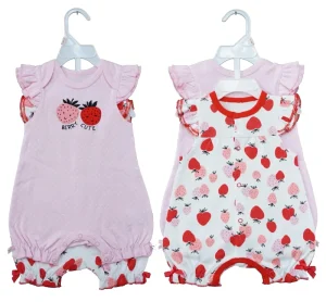 Baby Girl Clothes 6-12 Month Short Sleeve Rompers Printed with Pachted Baby Rompers Set 2 Pk