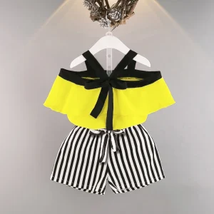 Baby Girl Clothes Sleeveless Top+ Printed Stripe Pants Skirts 2pcs Boutique Kids Girls Clothing Sets