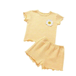 Baby Girl Clothes Toddler Summer Outfits Cute Bow Short Sleeve Top and Ruffle Shorts 2pc Set 1-5 Years Old