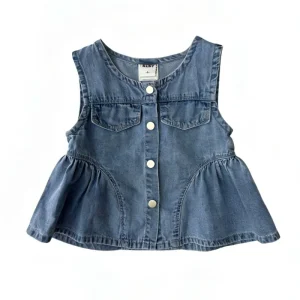 Baby Girl Denim Vest Cotton Sleeveless Button Front Peplum Waistcoat Pockets OEM XLDD Model 51097