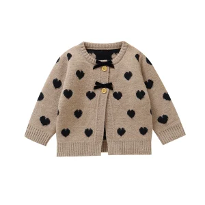 Baby Girl Heart Knit Cardigan Coat Thickened Warm Fall Winter Sweater with Bowknot Toddler Cute Outerwear