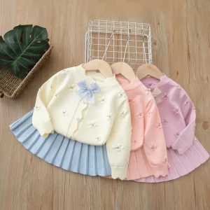 Baby Girl Knitted Two Piece Set Sweater Cardigan and Skirt Girls Clothing Sets for Spring Autumn