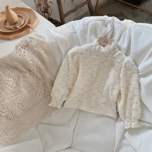 Baby Girl Lace Shirt Spring Autumn Baby Girls Long Sleeve Thicken Blouse Tops Lace Half High Neck Blouse