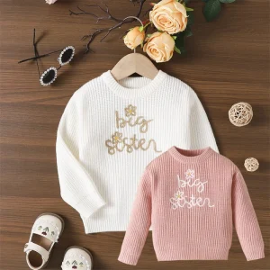 Baby Girl Pullover Knit Sweater Embroidery Sweater Long Sleeve Big Sister Sweaters