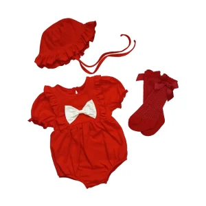 Baby Girl Rompers Puffy Sleeve Princess Christmas Red Kid Bodysuit Jumpsuit Set