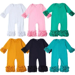 Baby Girl Ruffle Romper Long Sleeve Toddler Jumpsuit Solid Cotton One Piece Overall Boutique Children Pajamas